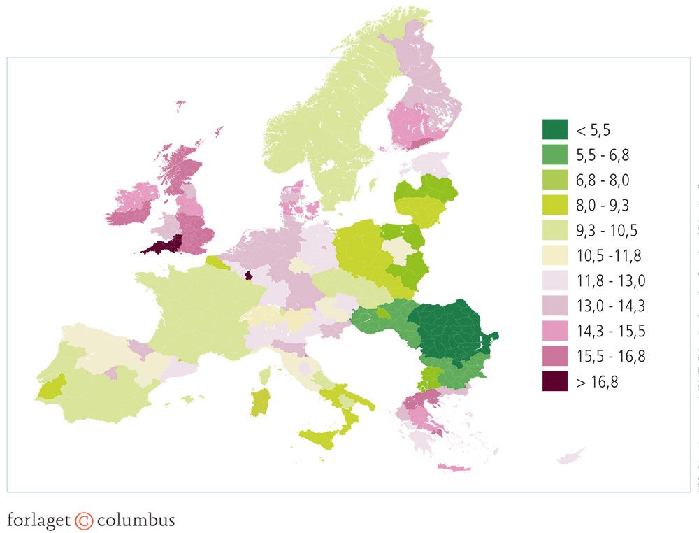 Figur 1.16: Ton CO2e pr. indbygger i Europa
