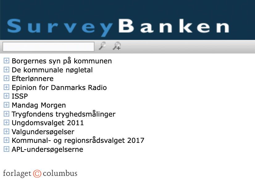 Figur 2.2. De forskellige undersøgelser, hvis resultater kan undersøges i Surveybanken
