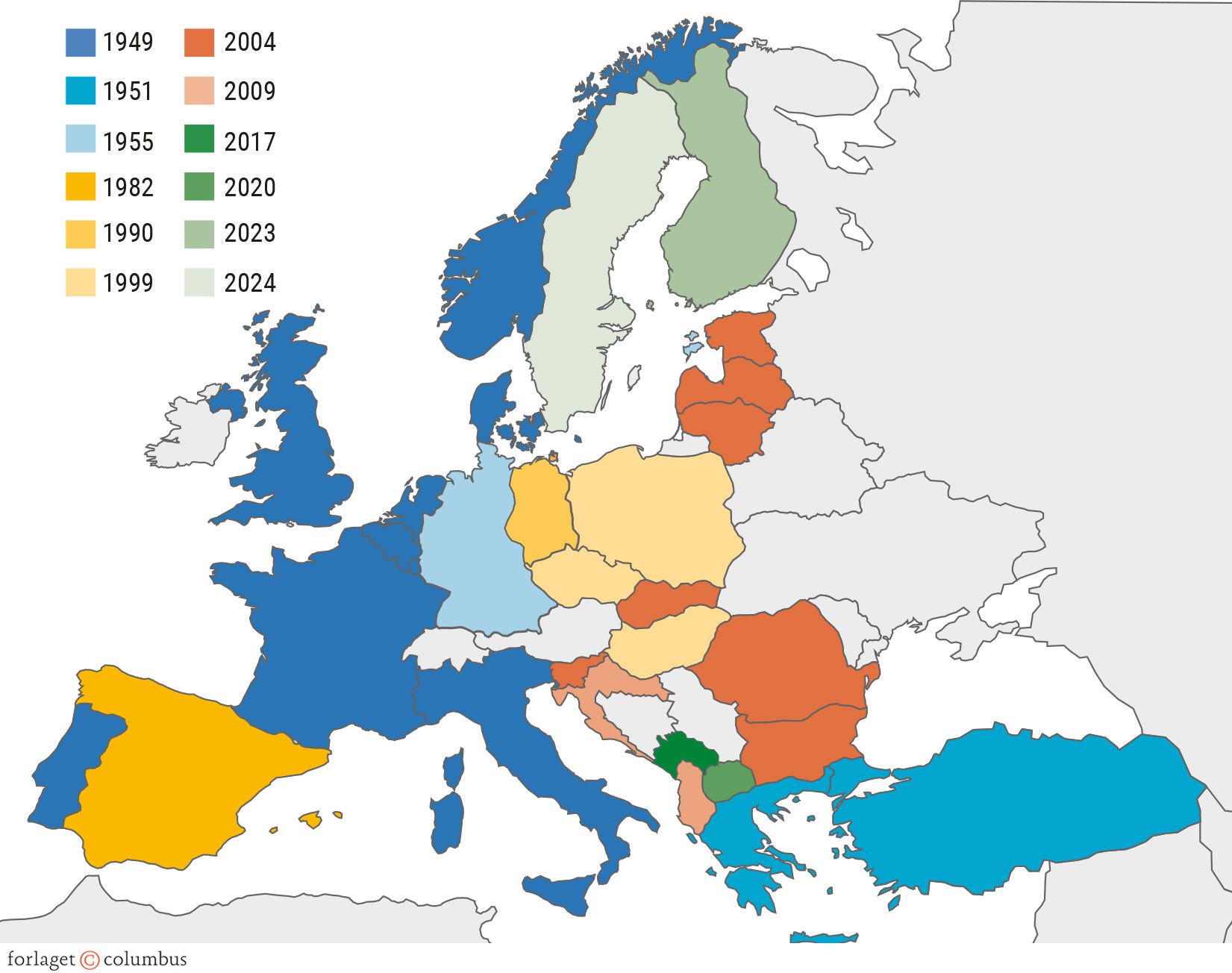 Figur 5.20. NATO’s medlemmer i 2024 med årstal for deres optagelse