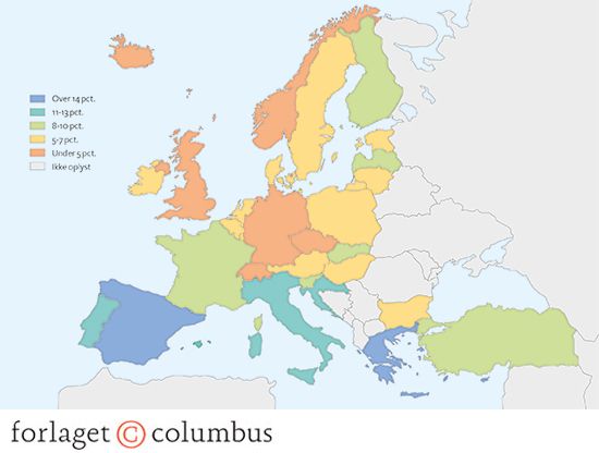 7.9 AKU-arbejdsløsheden i Europa 2016 i procent af arbejdsstyrken