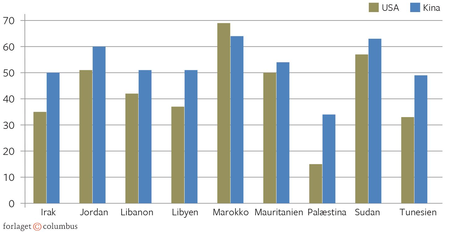 Figur 8.5 Synet på USA og Kina i ni afrikanske og mellemøstlige lande