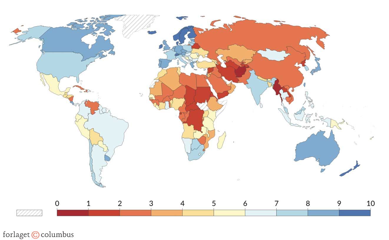 FIGUR 8.8 Indeks for graden af demokrati i verdens lande