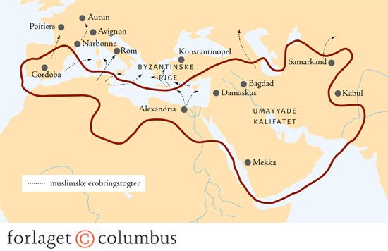 Umayyadekalifatets udstrækning o. 750